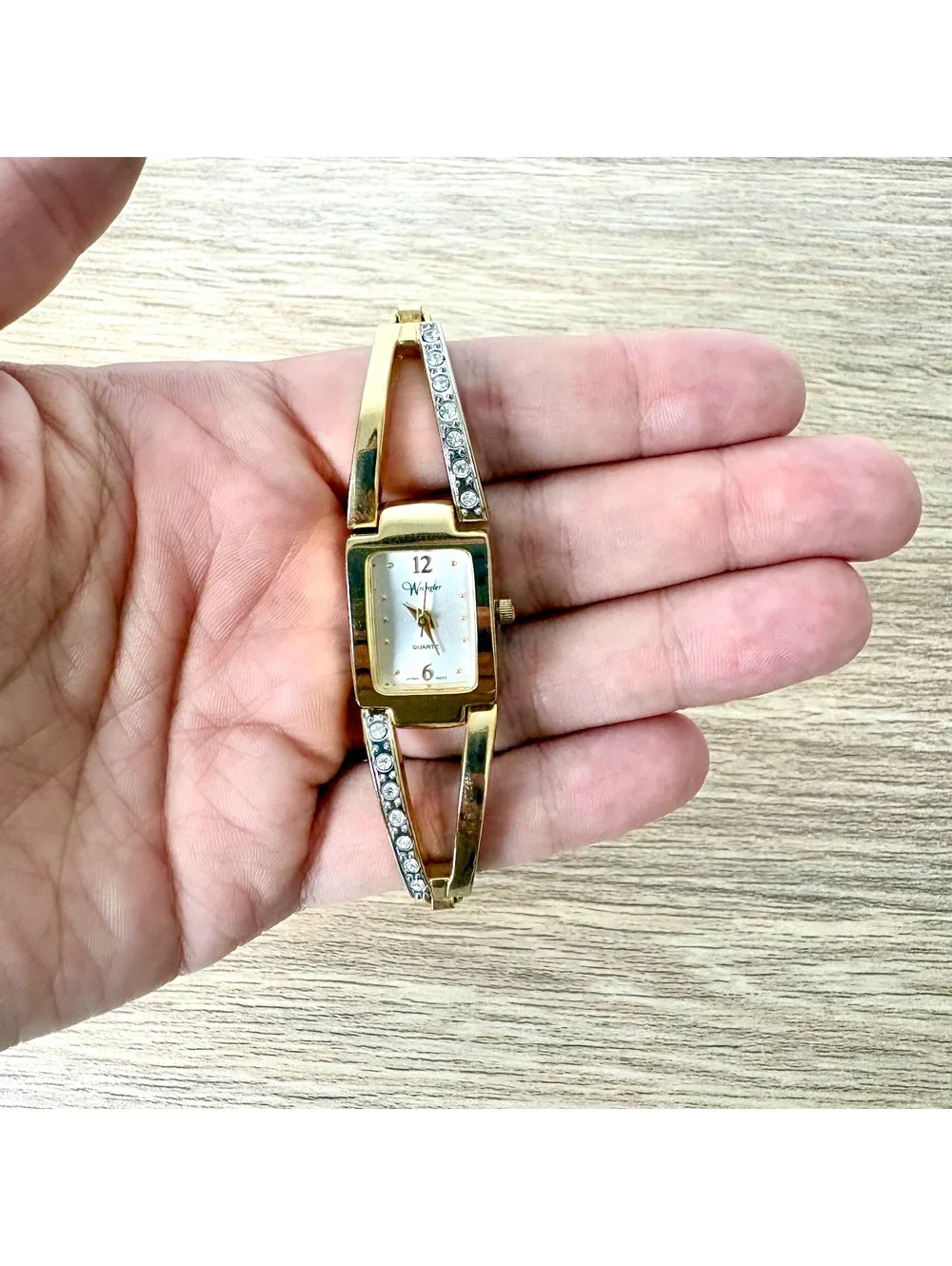 Vintage Wrangler Gold Tone Rhinestone Cuff Bracelet Watch Women’s Quartz Japan